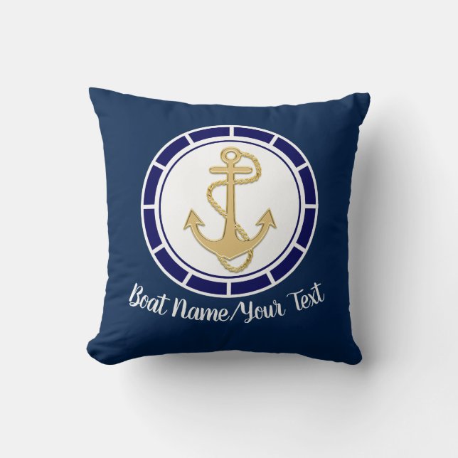 Central Golden Anchor Navy Blue Nautic Kissen (Vorderseite)