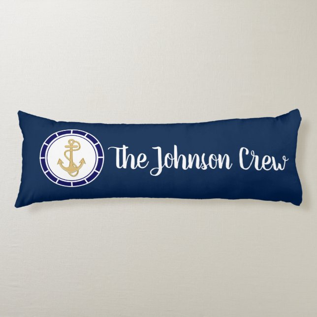 Central Golden Anchor Navy Blue Nautic Seitenschläferkissen (Vorderseite)