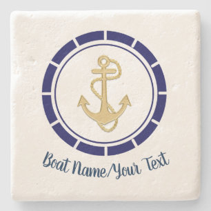 Central Golden Anchor Navy Blue Nautic Steinuntersetzer