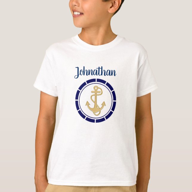 Central Golden Anchor Navy Blue Nautic T-Shirt (Vorderseite)
