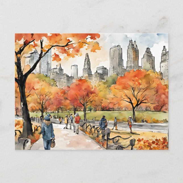 Central Park, Aquarellfarben, KI generiert, Postkarte (Vorderseite)