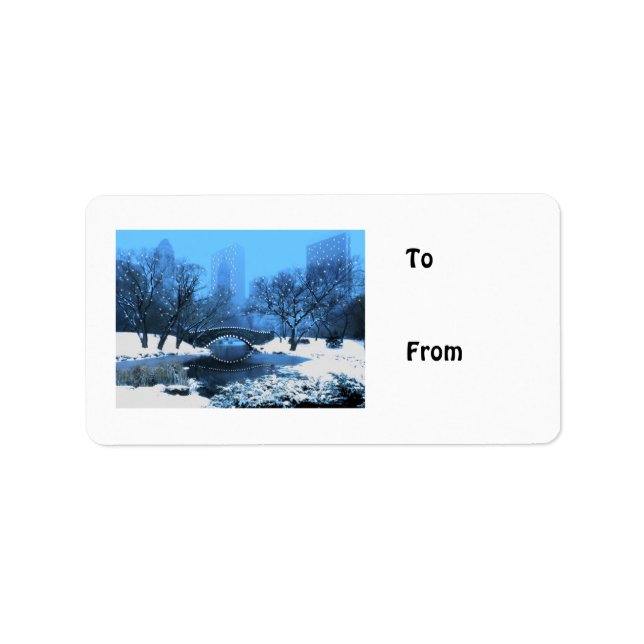 Central Park Bridge bei Twilight im Schnee Adressaufkleber (Vorne)