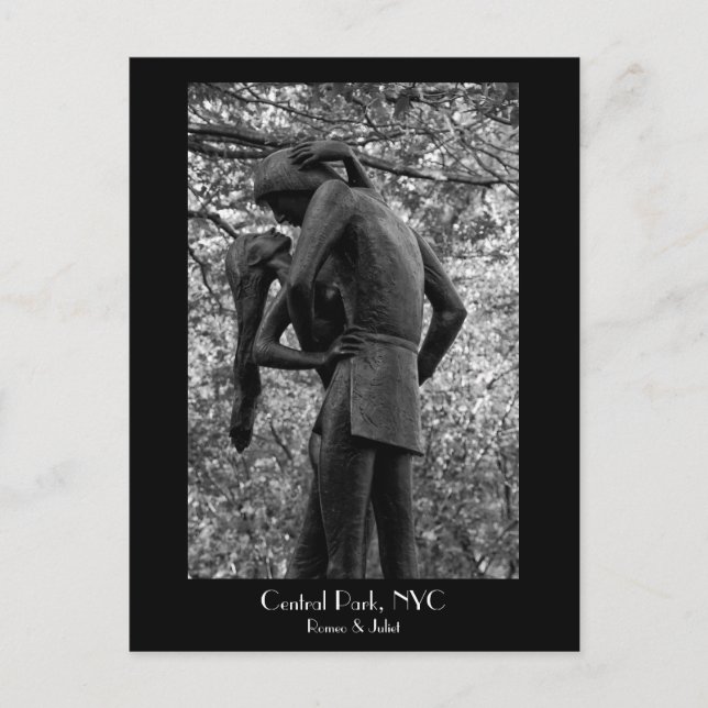 Central Park Herbst: Romeo & Julia Statue 01 B&W Postkarte (Vorderseite)