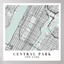 Central Park New York Blue Water Street Karte