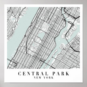 Central Park New York Blue Water Street Karte Poster