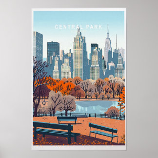 Central Park New York Reiseplakat - USA Stadt Poster