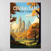 Central Park New York Travel Art Vintag
