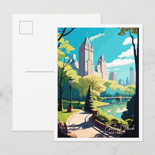 Central Park New York Vintage Illustration Postkarte (Vorne/Hinten)