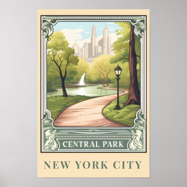 Central Park NYC Vintage Travel Art Poster (Vorne)