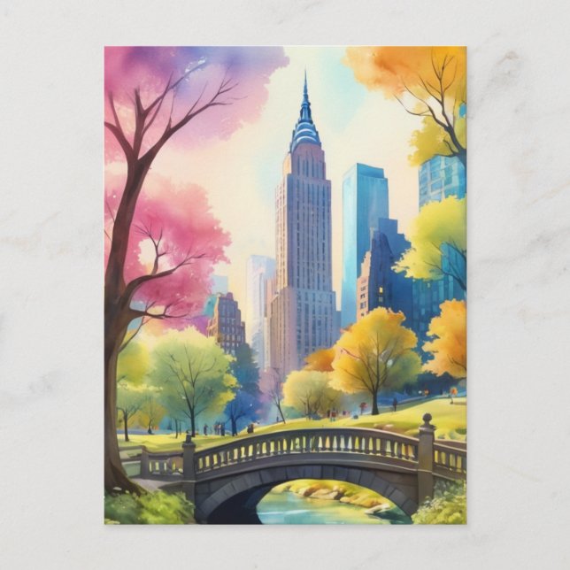 Central Park of NYC in V Aquarellmalerei 1 Postkarte (Vorderseite)