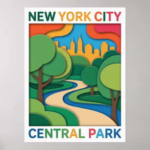 Central Park Paper Cut Sonnenuntergang Poster