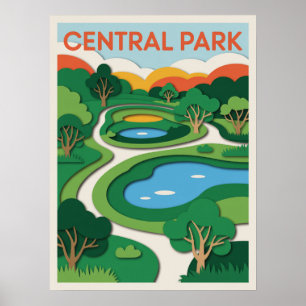 Central Park Paper Cut Sonnenuntergang Poster