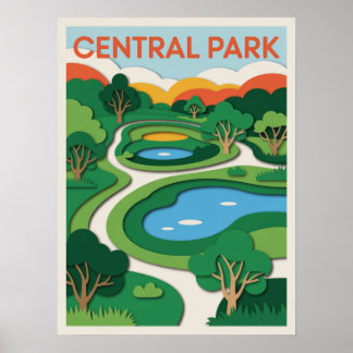Central Park Paper Cut Sonnenuntergang Poster
