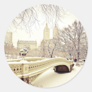 Central Park Snow - Winter New York Runder Aufkleber