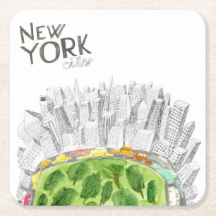 Central Park u. New- York Citycollage Rechteckiger Pappuntersetzer