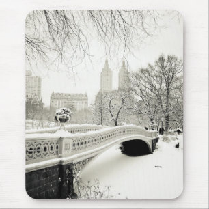 Central Park-Winter - Schnee auf Bogen-Brücke Mousepad