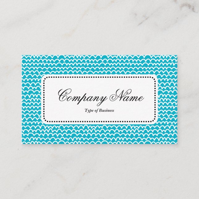 Centre Label v5 - Wavy - White über Aqua Blue Visitenkarte (Vorderseite)