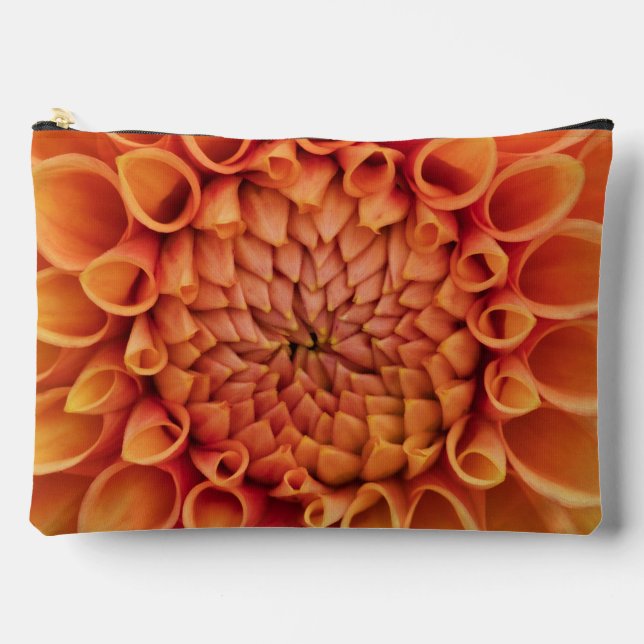 Centre Orange Dahlia Blume Zubehörtasche (Vorderseite)