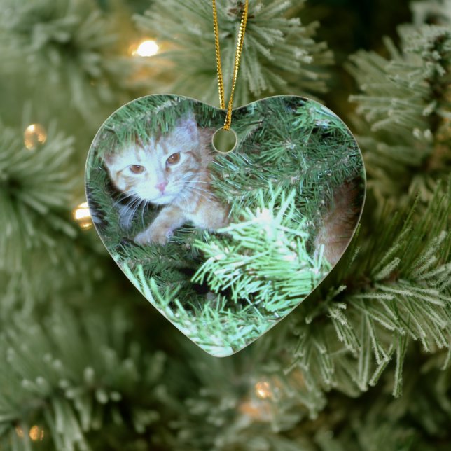 Ceramic Cat in the Tree Christmas Heart Ornament (Baum)