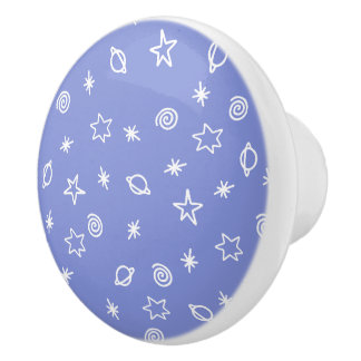 Ceramic Knob Blue Space Doodle Stars Planets Keramikknauf