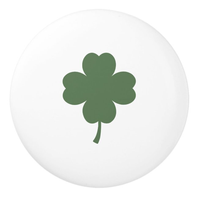 Ceramic Knob with Lucky 4 Leaf Clover Design Keramikknauf (Vorderseite)