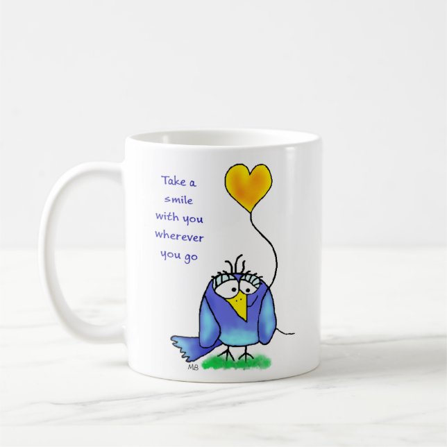 Ceramic Mug - Whimsical Bird with Saying Kaffeetasse (Links)