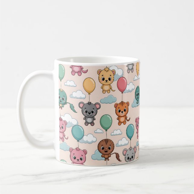 Ceramic mug with a cute pattern of cartoon animals (Gauche)