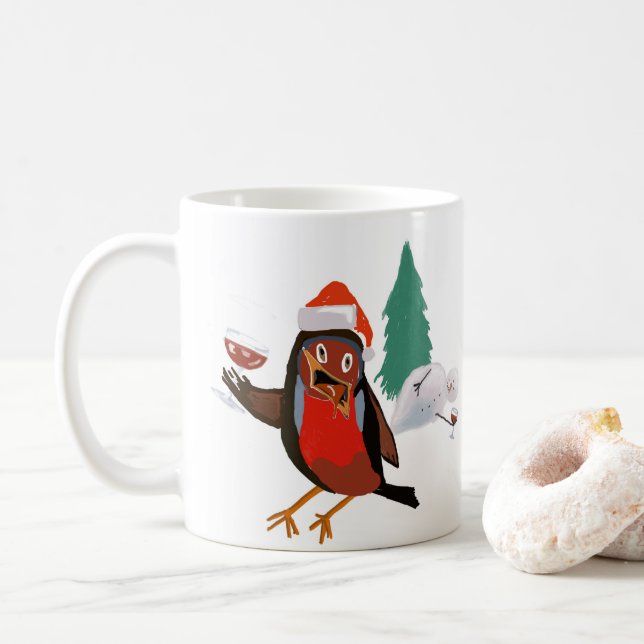 Ceramic mug with Christmas Cheer Robin design Kaffeetasse (Mit Donut)