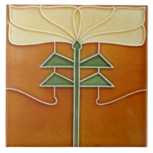 Ceramic Tile - Art Nouveau Yellow Flower Orange