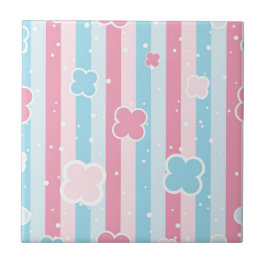 Ceramic Tile  Blue Pastel Stripe  Fliese