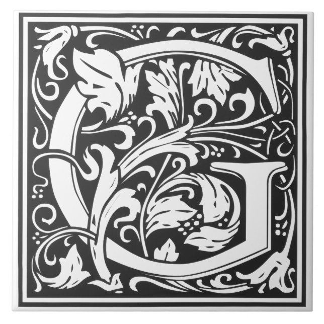 Ceramic Tile - Monogram Alphabet G black White Fliese (Vorderseite)