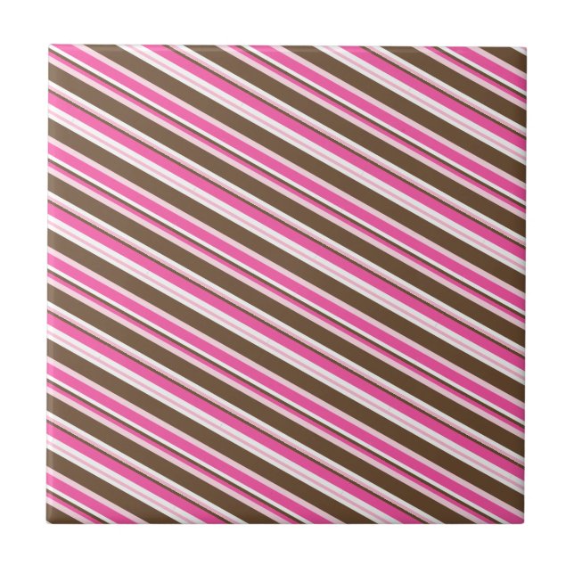 Ceramic Tile Pink Brown White Stripe Fliese (Vorderseite)