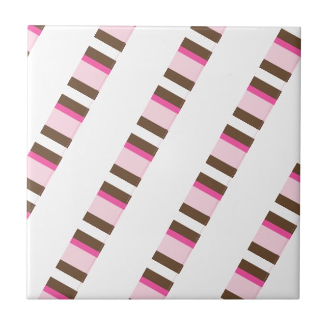 Ceramic Tile Pink Brown White Stripe Fliese (Vorderseite)