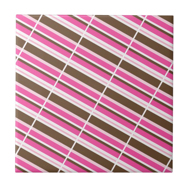 Ceramic Tile Pink Brown White Stripe Fliese (Vorderseite)