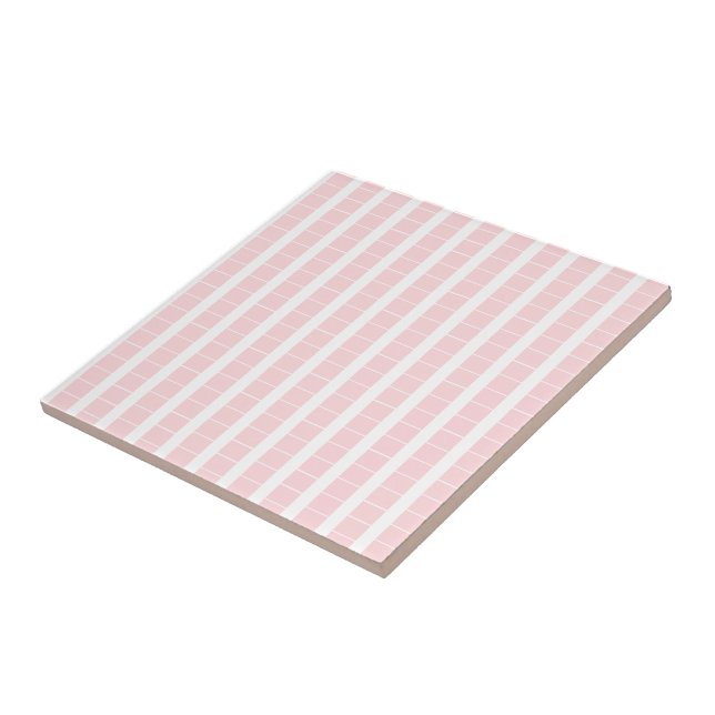 Ceramic Tile Pink & White Stripe Square Fliese (Seite)