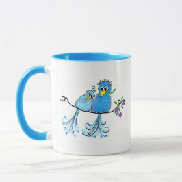 Ceramic Whimsical Blue Birds Mug Tasse