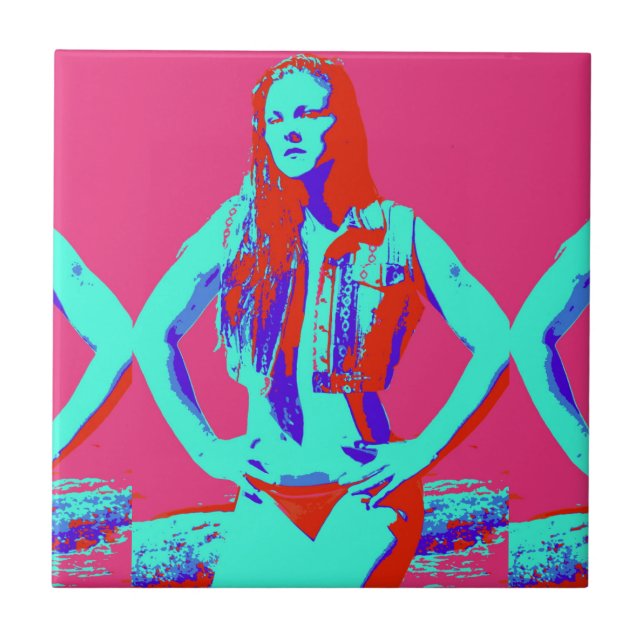 Céramique carreau de fille rousse en bikini (Devant)