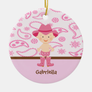 Céramique Cow-girl mignonne de bébé en ornement rose