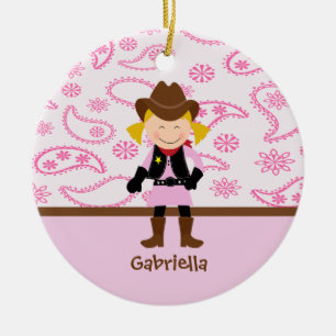 Céramique Cow-girl mignonne en ornement rose
