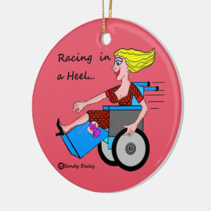 Céramique Fille de fauteuil roulant en ornement d'amputé de