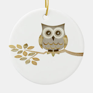 Céramique Hibou large de yeux en ornement d'arbre