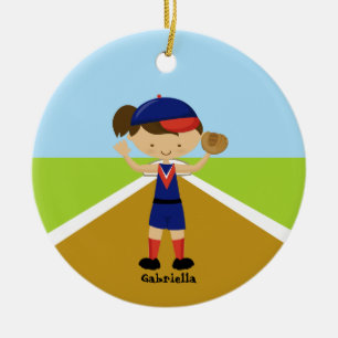 Céramique Joueur de base-ball mignon en ornement rouge et