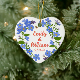 Céramique ornement Mariage Date Forget-me-not