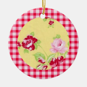 Céramique Ornement rose En vichy floral