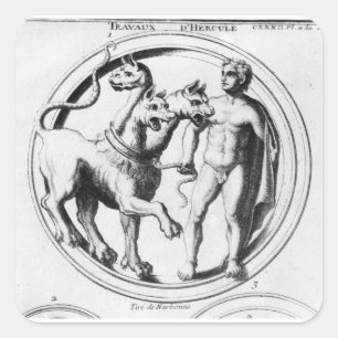Cerberus Tamed by Hercules Quadratischer Aufkleber