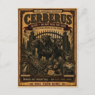 Cerberus, Vintage Zirkusmonster Postkarte