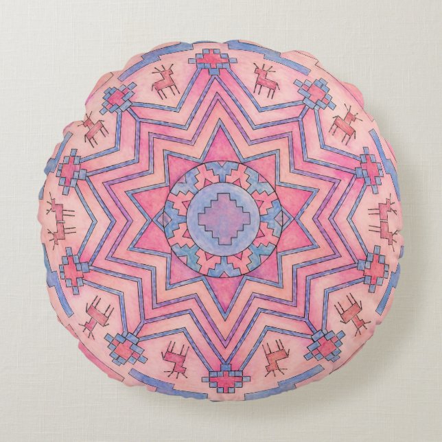 Cercle d'âme Coussin rond Ethno Mandala (Devant)
