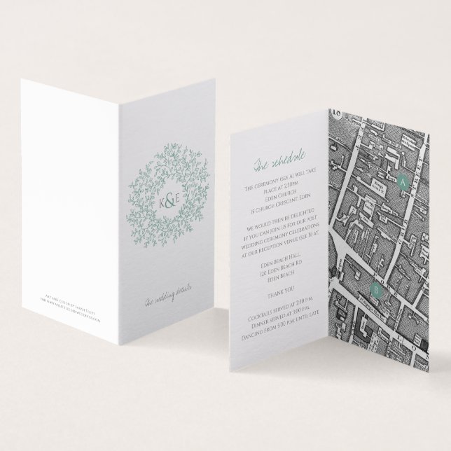 Cercle de mariage vert feuille carte et détails (Inside and Outside)
