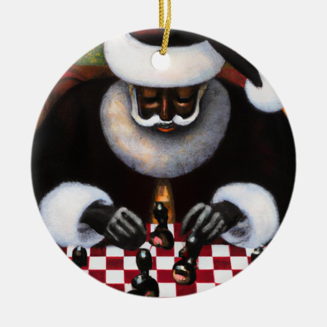 Cercle en céramique ornement Black Père Noël échiq (Devant)