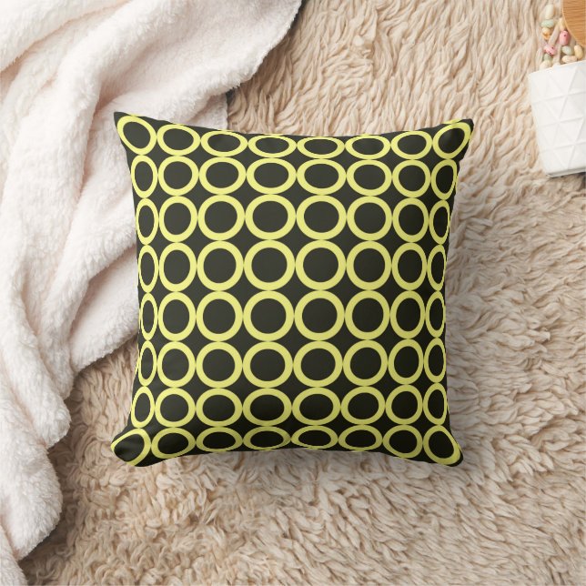 Cercle noir et jaune Motif Oreiller (Couverture)